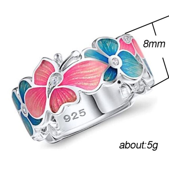 Beautiful Eternity Anillos Colorful Flower Butterfly Rings for Women, PD113 - Picture 3 of 7